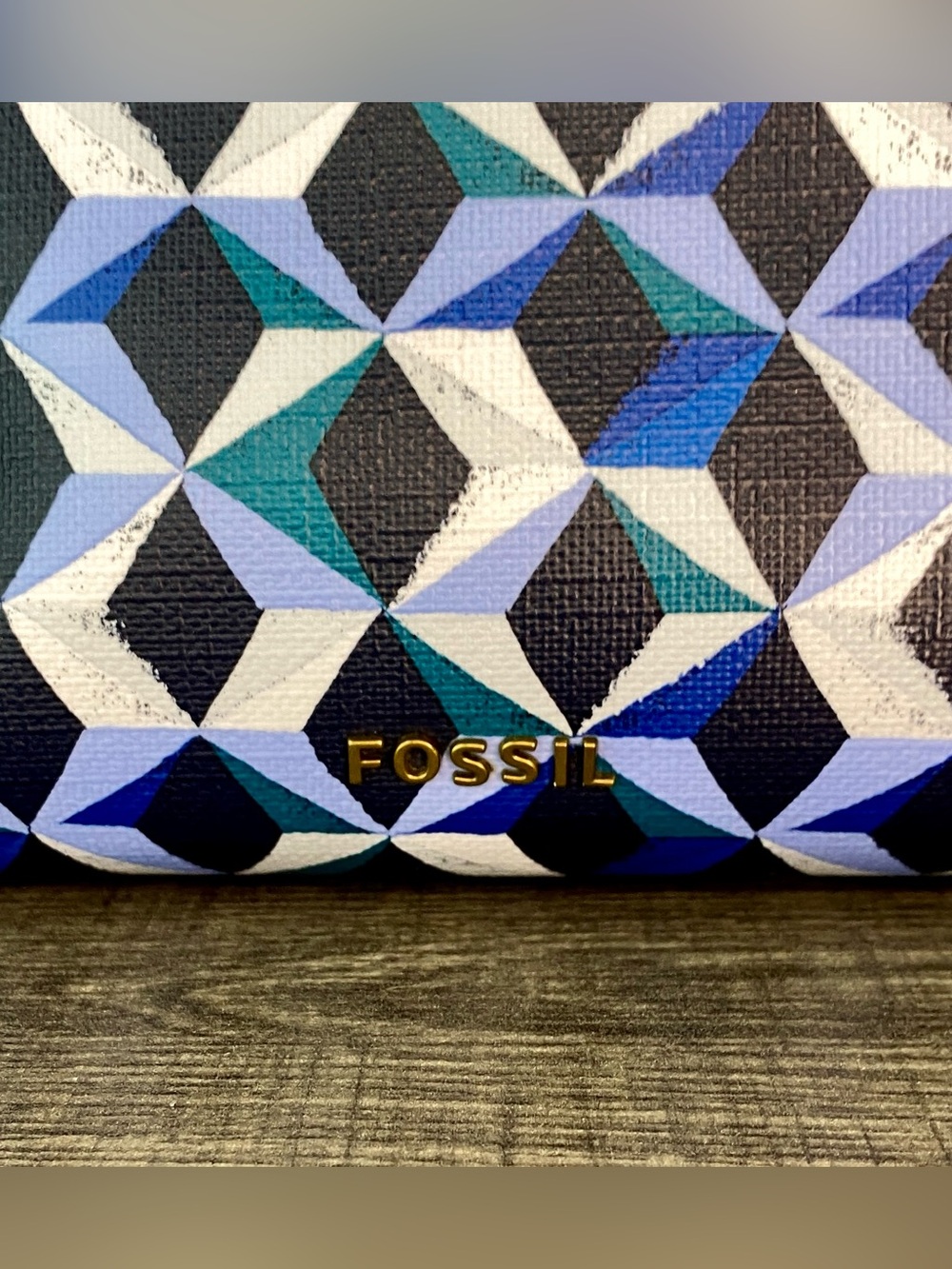 Fossil Geometric Pattern Tote Bag in Blue and White Large Shopper MUST SELL - Picture 3 of 10